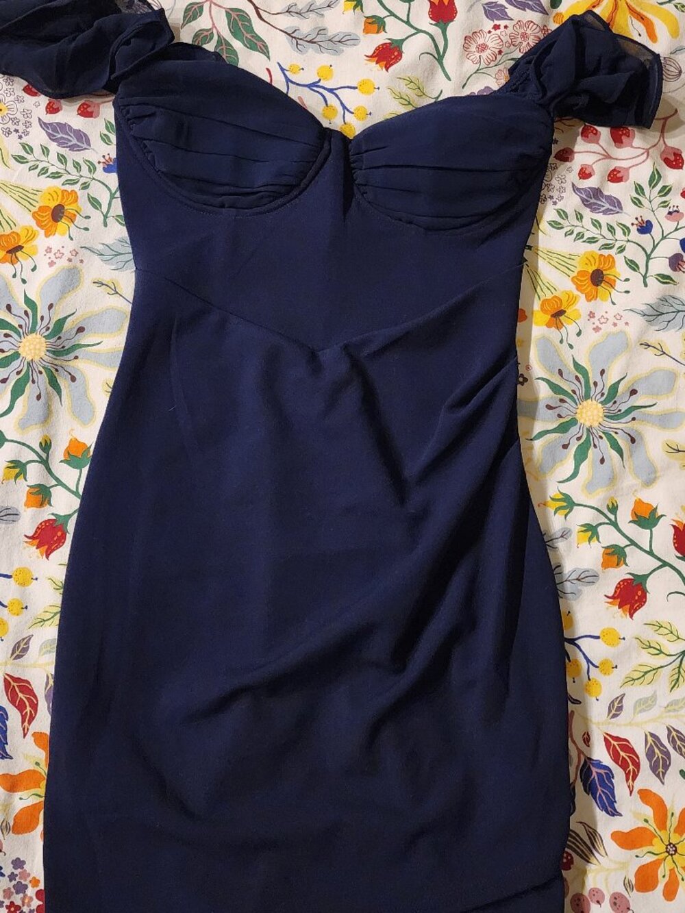 NWT Windsor Navy Blue Cocktail Dress with Self-Bra and Flutter Cap Sleeves, Size